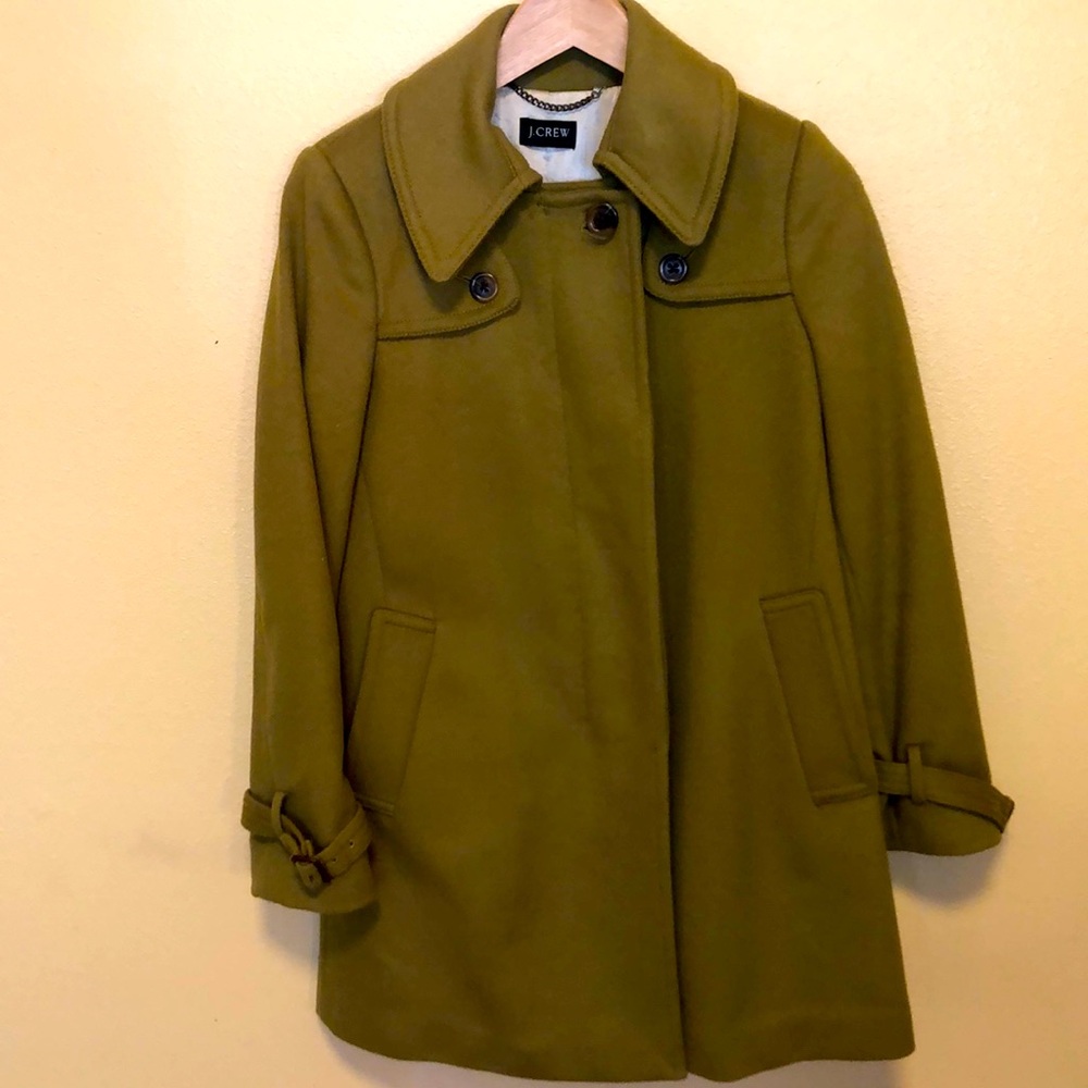 Classic pea green coat by J Crew